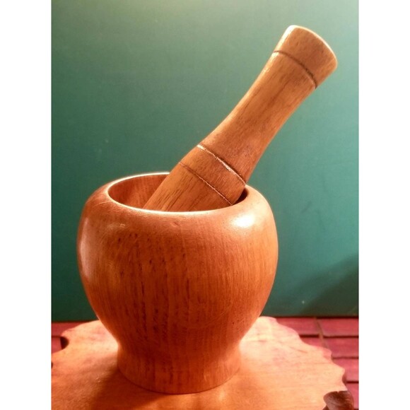 Vintage Hand Carved Wooden Mortar & Pestle - Picture 2 of 2